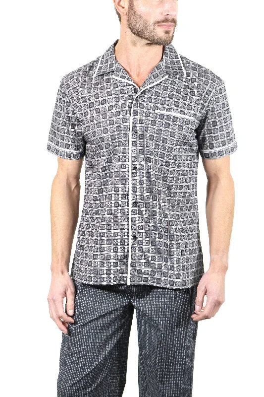 Black & Grey Medallion Check Short Sleeve Top