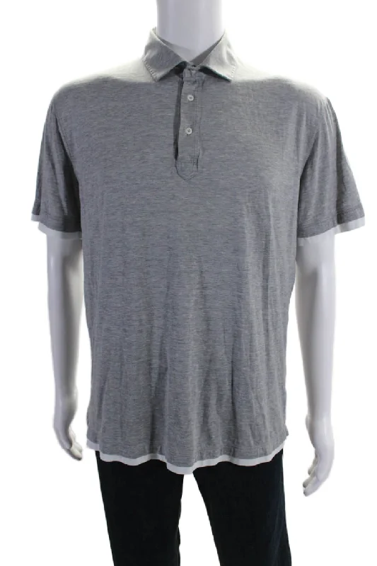 Brunello Cucinelli Mens Regular Fit Short Sleeves Polo Shirr Gray White