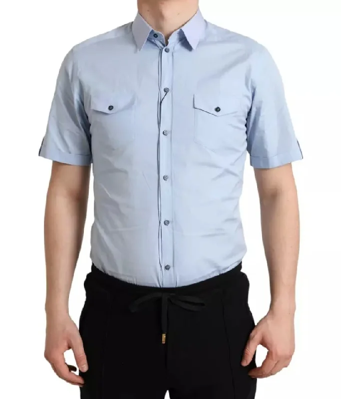 Dolce & Gabbana blue Cotton Short Sleeves Casual  Men's Shirt (Pre-Owned)