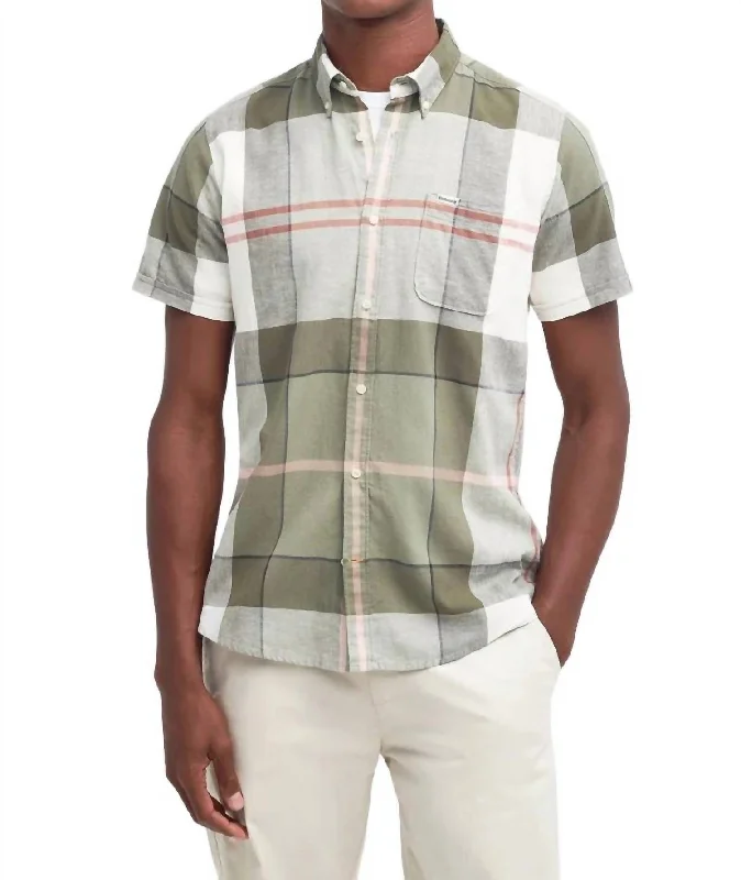 Douglas Short Sleeve Tailored Shirt In Glenmore Olive Tartan