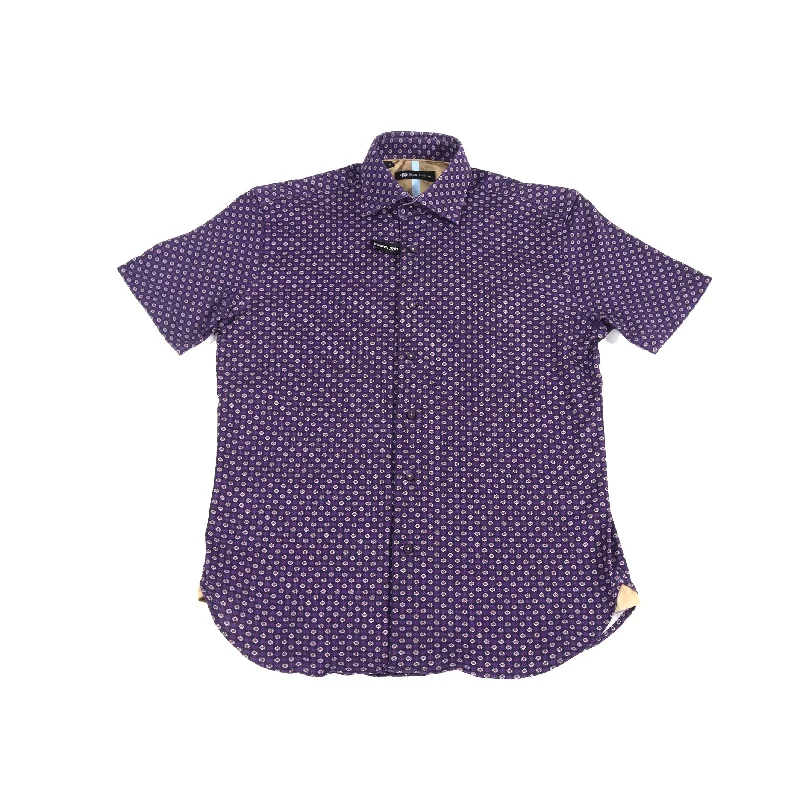 Eggplant with Purple and White Flowers Short Sleeve Jersey Knit