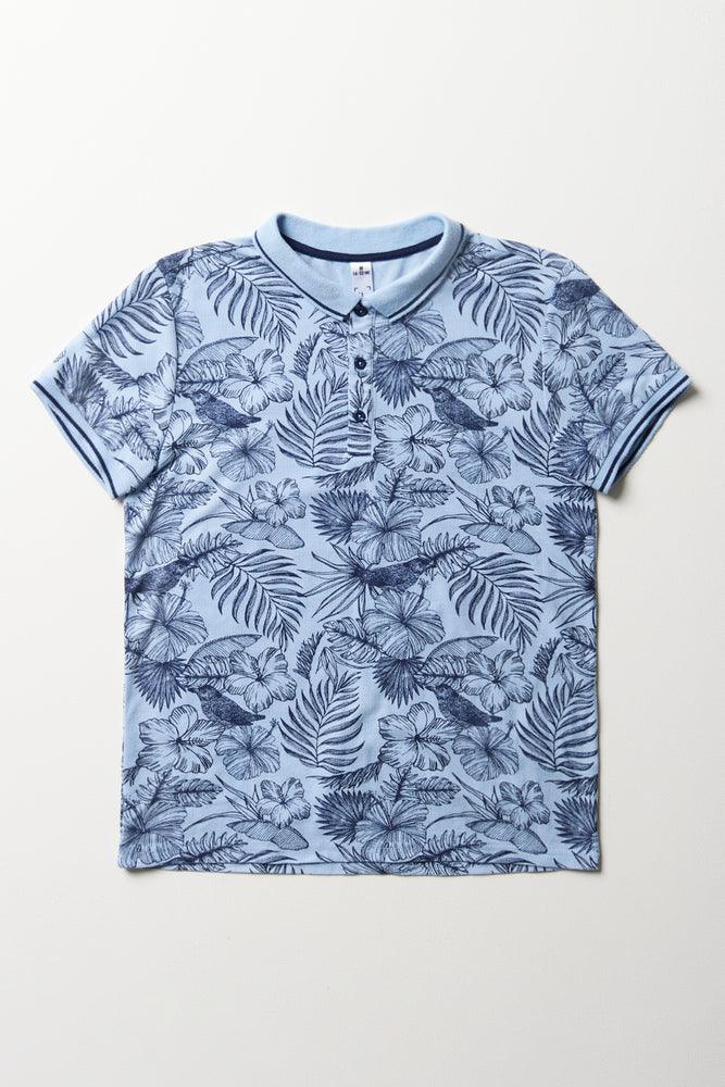 Floral Short Sleeve Golfer Blue