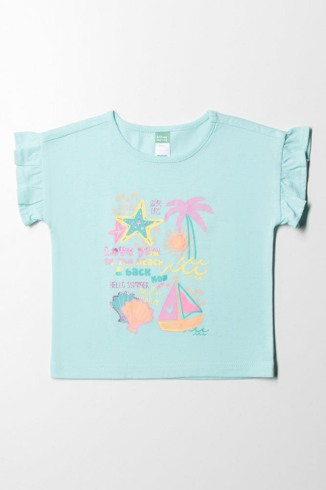 Frill Short Sleeve T-Shirt Aqua