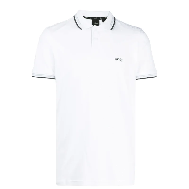 Hugo Boss Men Paul Curved NCSA White Pique Short Sleeve Polo T-Shirt