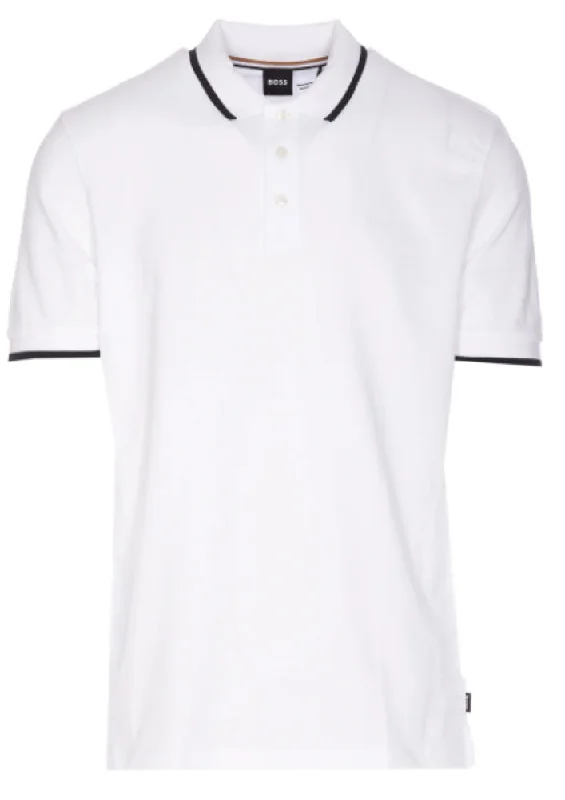 Hugo Boss Men's Parlay 190 Cotton Short Sleeve Polo T-Shirt, White