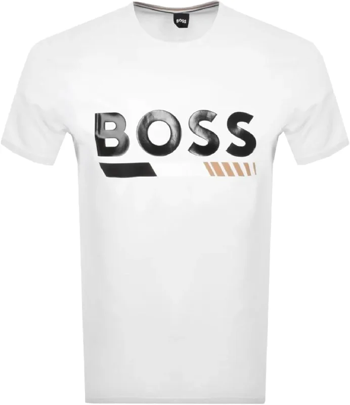 Hugo Boss Men's Tiburt White Logo Short Sleeve Crew Neck T-Shirt