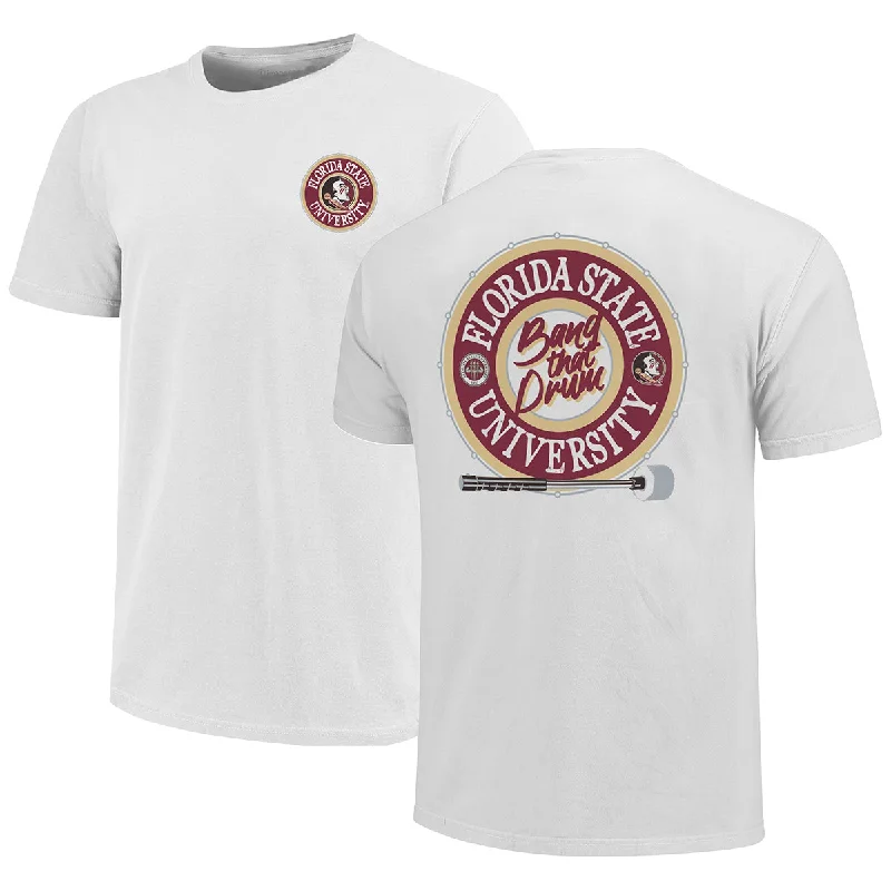 Image One Men's Florida State University Bang the Drum Design Short Sleeve T-shirt - White