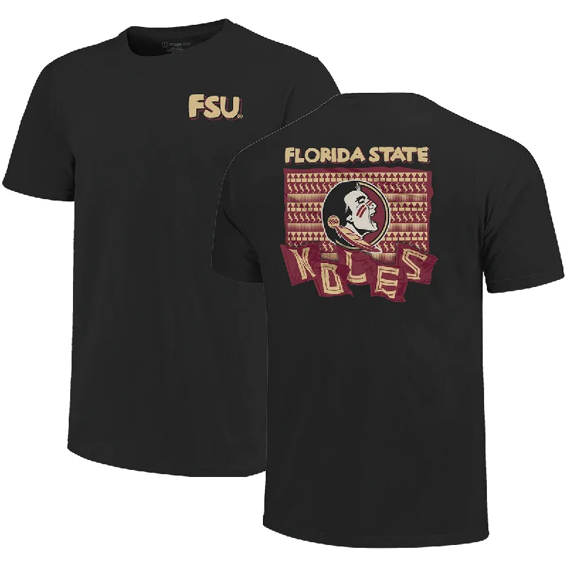 Image One Men's Florida State Seminole Logo/Noles Design Soft Washed Short Sleeve T-shirt - Black