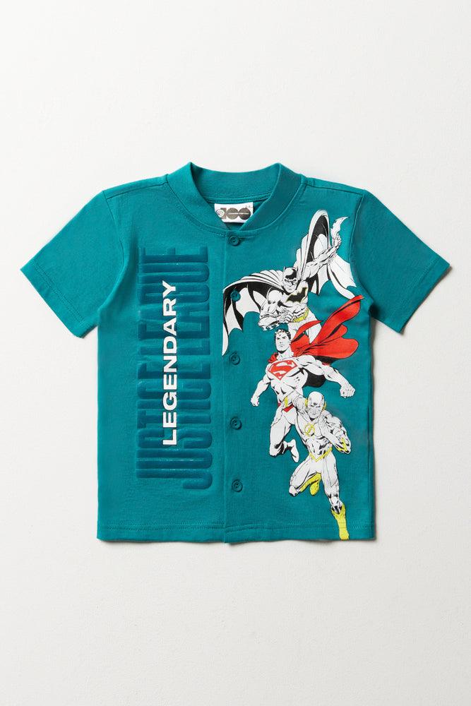 Justice League Baseball Short Sleeve T-Shirt Aqua