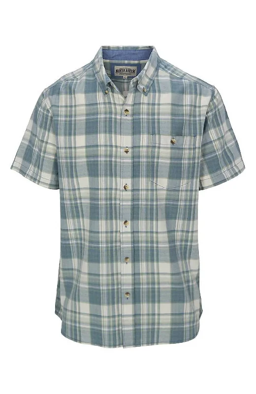 Men's Cozy Cotton Short Sleeve Plaid Shirt In Green