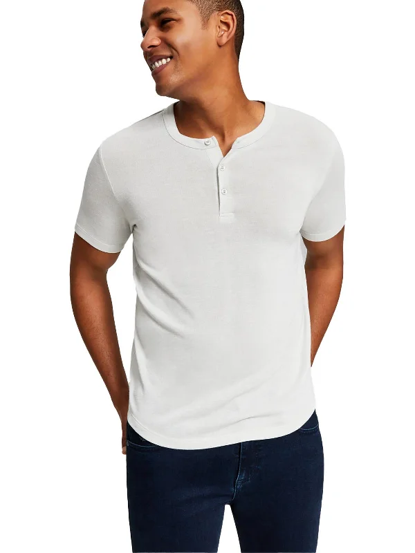 Mens Knit Short Sleeves Henley Shirt