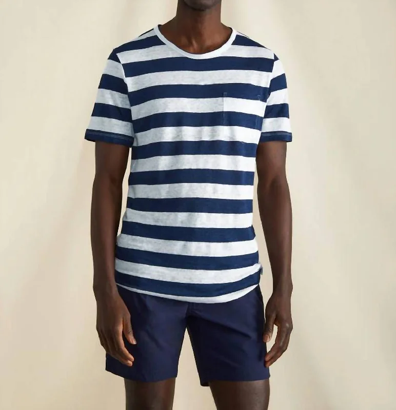 Mens Marco Stripe Short Sleeve Pocket Tee In Navy/white