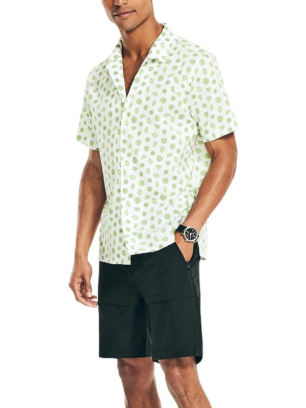 Mens Printed Short Sleeve Button-Down Shirt