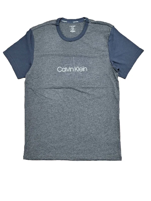 Men's Short Sleeve Sleepwear Shirt In Heather Grey/ Blue