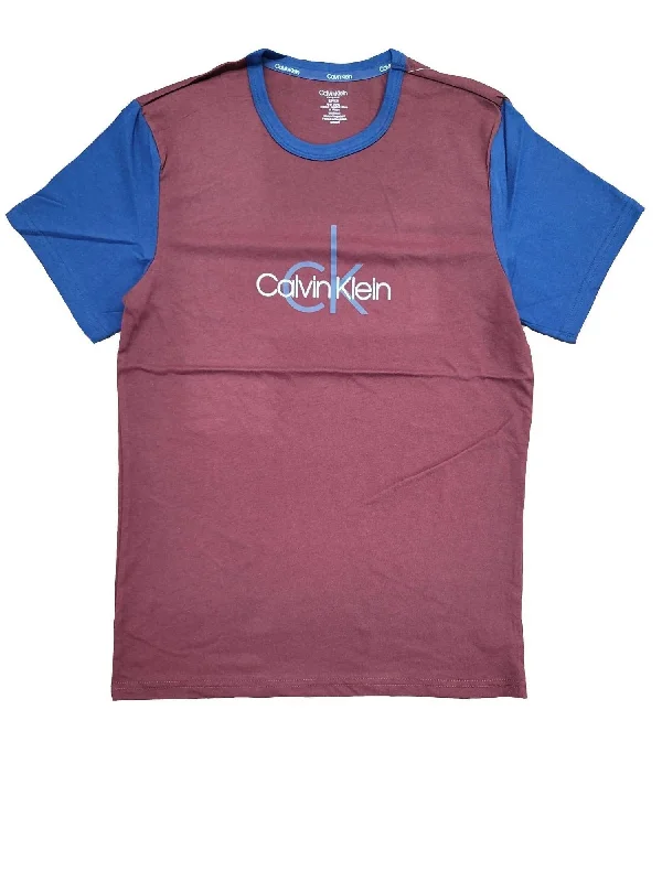 Men's Short Sleeve Sleepwear Shirt In Maroon/blue