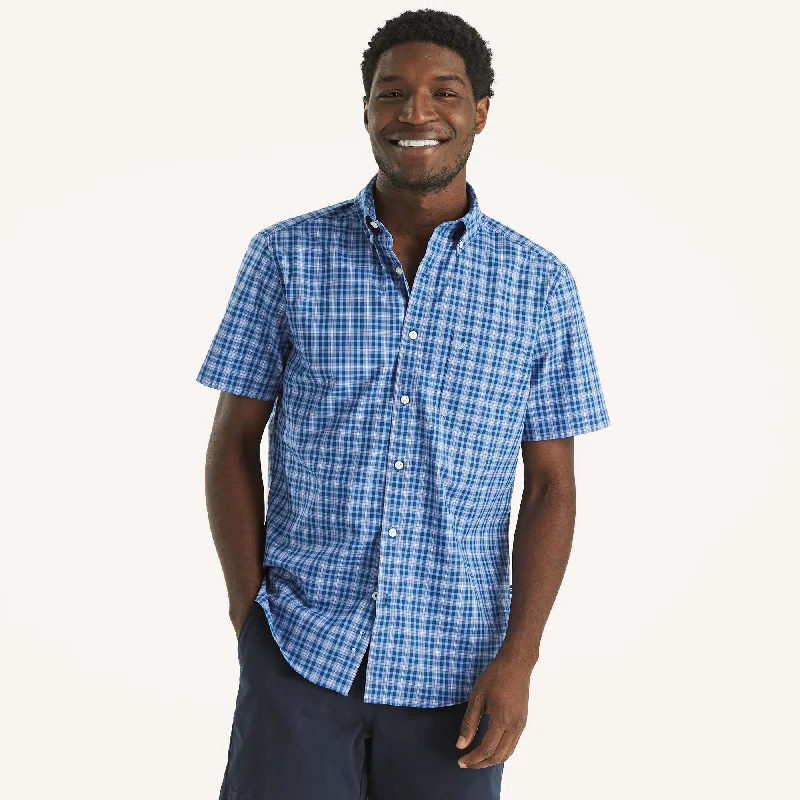 Nautica Mens Wrinkle-Resistant Plaid Wear To Work Short-Sleeve Shirt