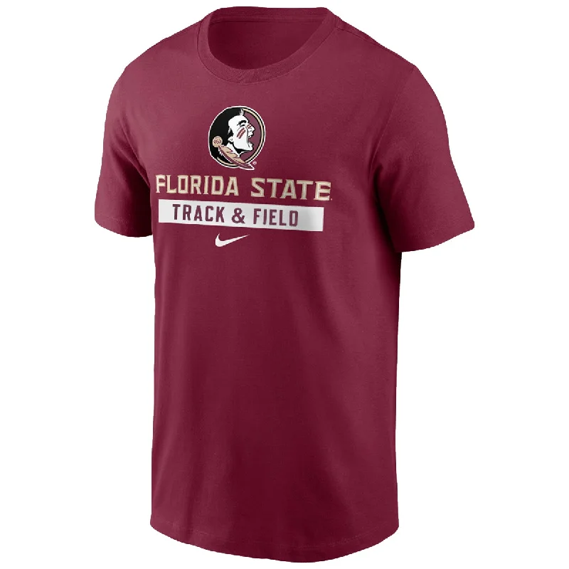 Nike Men's Seminole Logo/Florida State Track & Field Design Short Sleeve Cotton T-shirt - Garnet