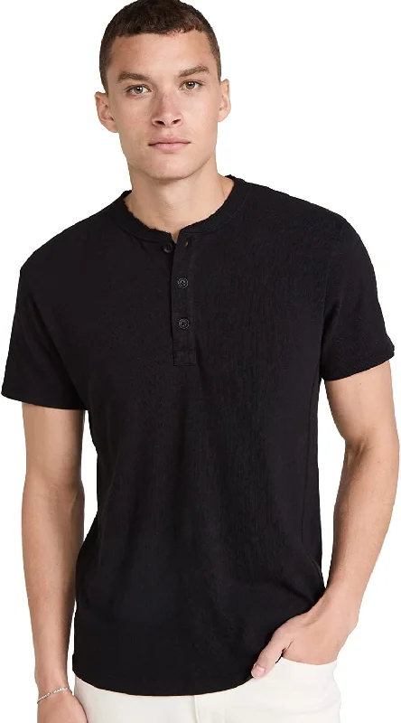 Rag & Bone Men's Classic Henley, Jet Black Short Sleeve Cotton T-Shirt