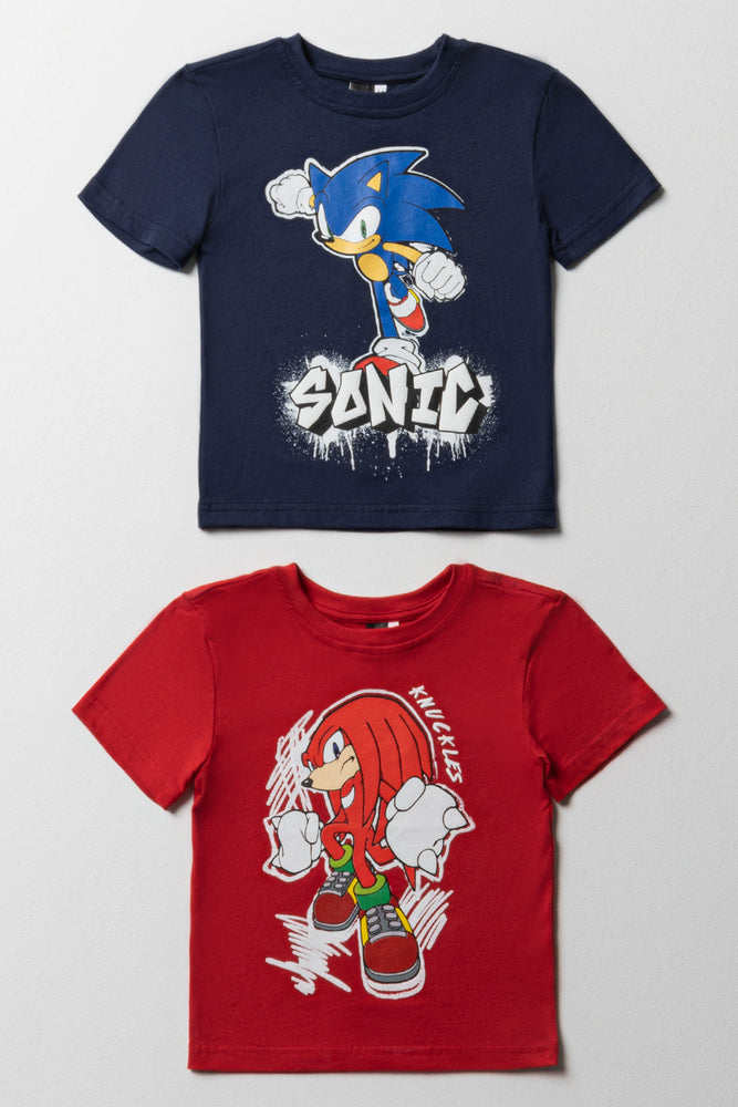 Sonic 2 Pack Short Sleeve T-Shirts Navy & Red