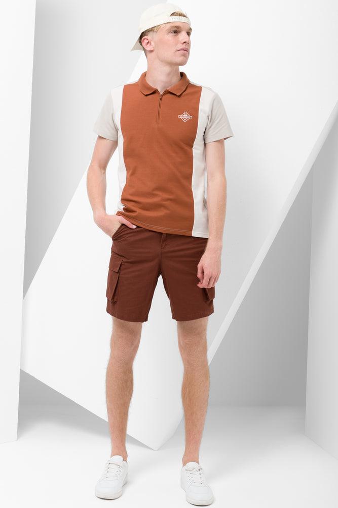 Stripe Short Sleeve Golfer Brown