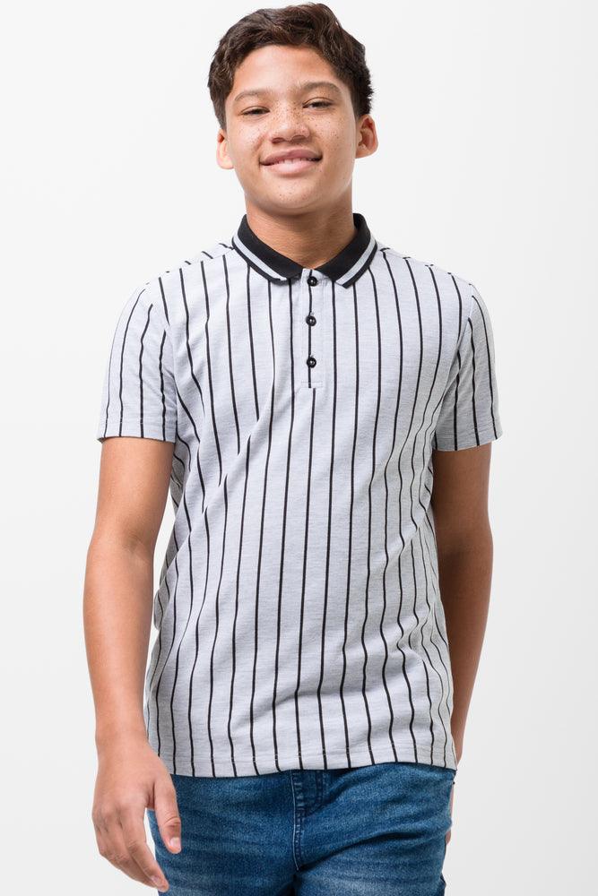 Stripe Short Sleeve Golfer Grey