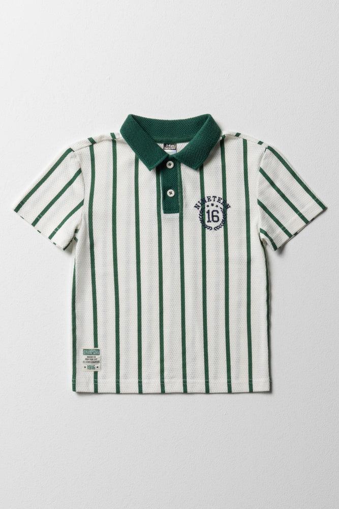 Stripe Short Sleeve Golfer White & Green