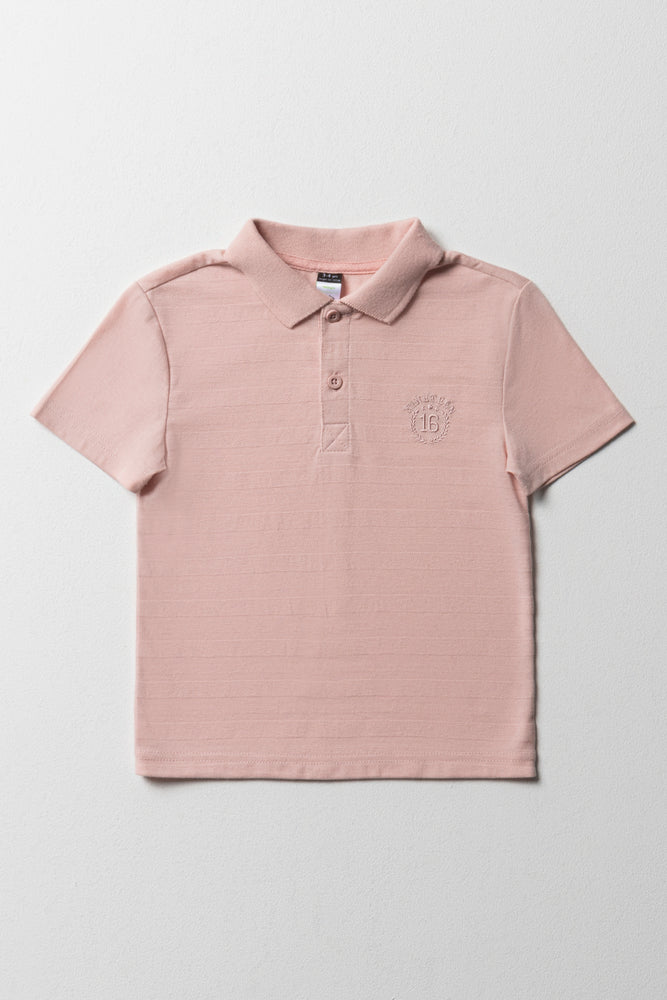 Textured Short Sleeve Golfer Light Pink