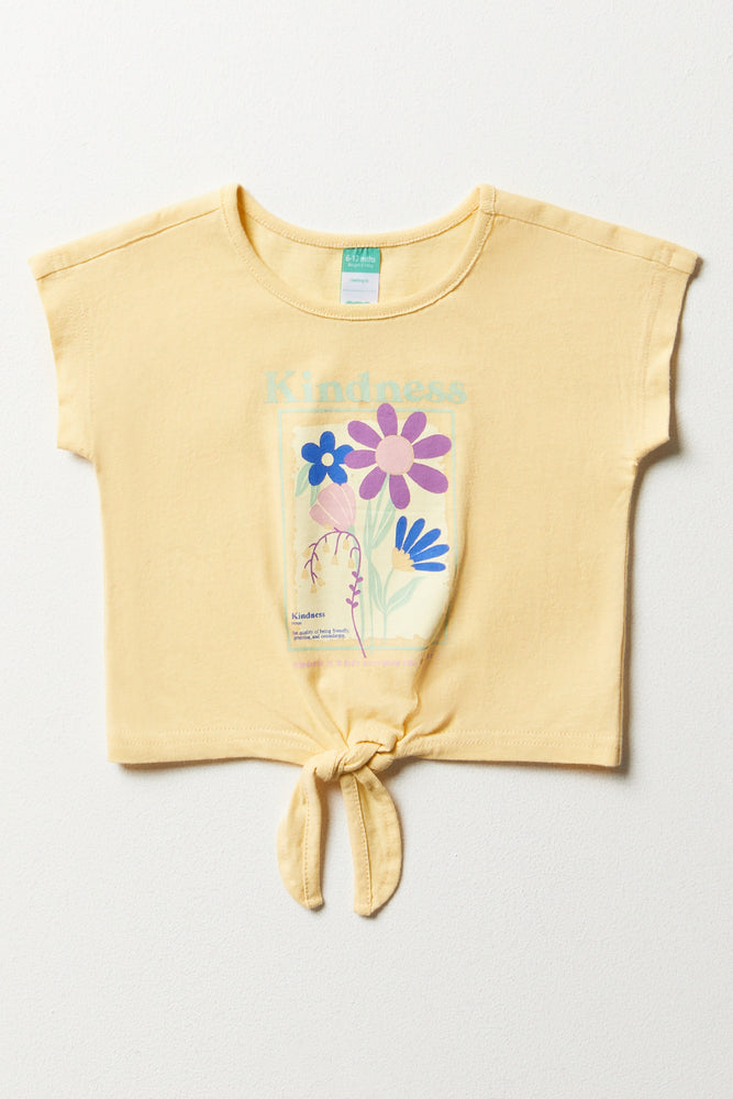 Tie Front Short Sleeve T-Shirt Yellow