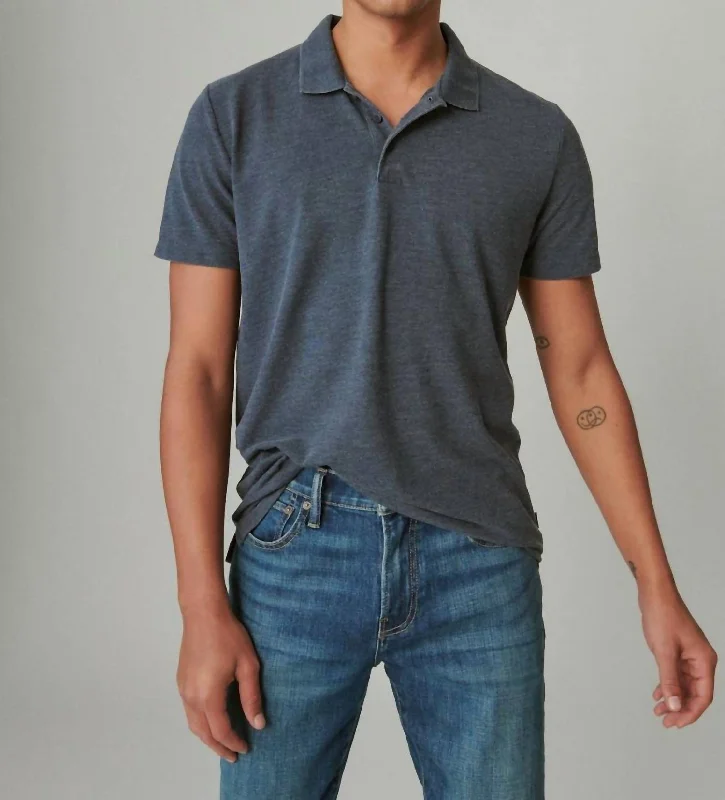 Venice Burnout Pique Short Sleeve Polo In Navy