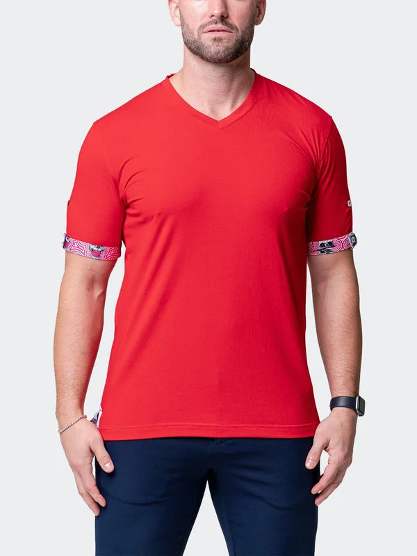 Maceoo Stretch Short-Sleeve Tshirts | V-Neck VivaldiSolidRipple Red