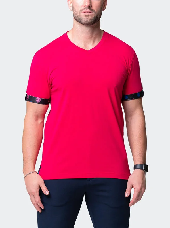 Maceoo Stretch Short-Sleeve Tshirts | V-Neck VivaldiSolidSkullFuchsia Pink