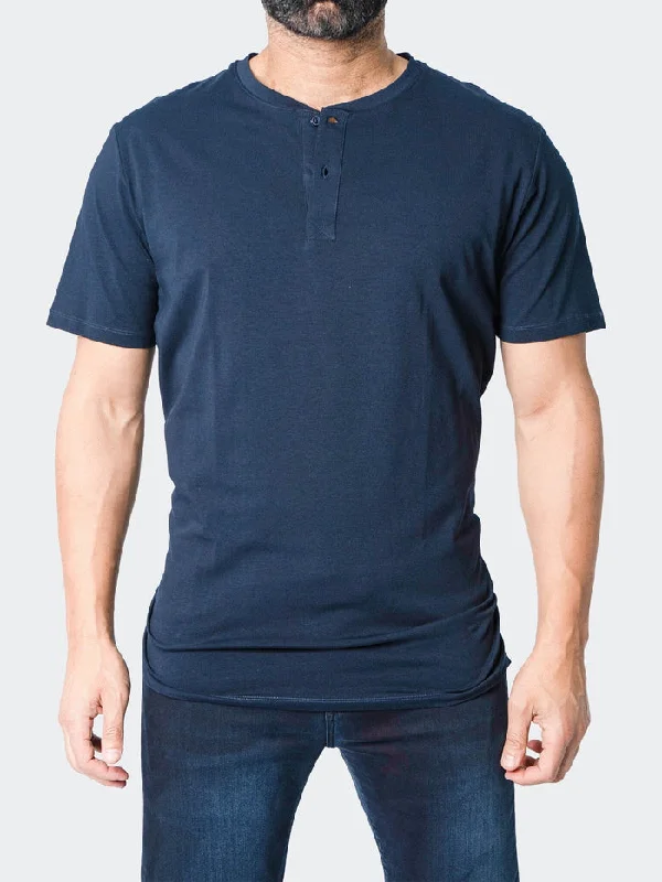 Maceoo Stretch Short-Sleeve Tshirts | Henley Core Blue