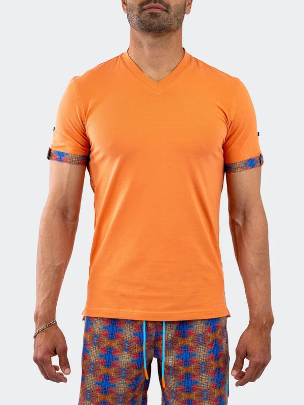 Maceoo Stretch Short-Sleeve Tshirts | V-Neck Vivaldi Solid37 Orange