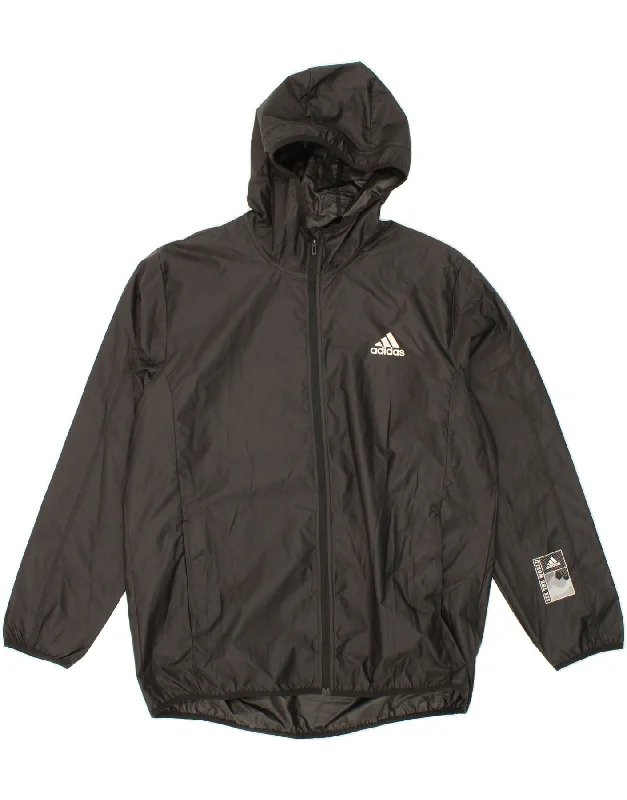 ADIDAS Mens Graphic Hooded Rain Jacket UK 40 Large Black Polyester