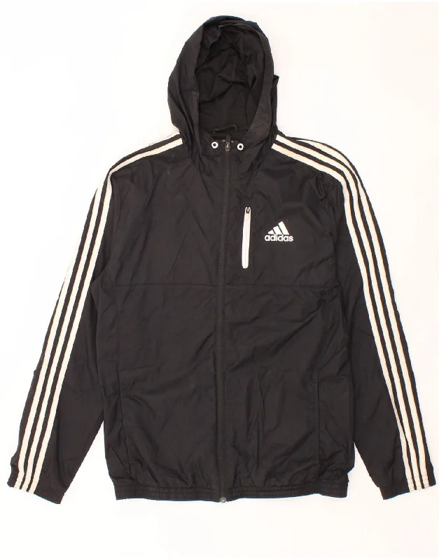 ADIDAS Mens Hooded Rain Jacket UK 38 Medium Black Polyester