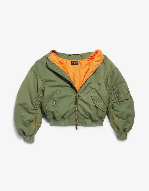 Balenciaga Green Off Shoulder Bomber Jacket