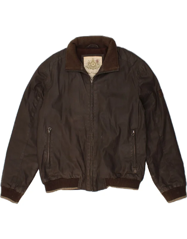 BEN SHERMAN Mens Waxed Cotton Jacket UK 38 Medium Brown Cotton