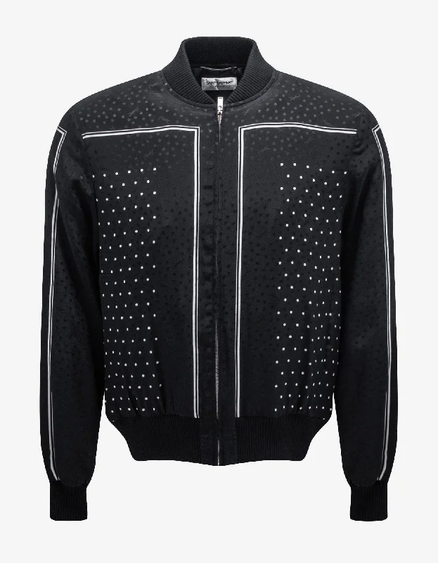 Saint Laurent Black Dot Print Silk Teddy Jacket