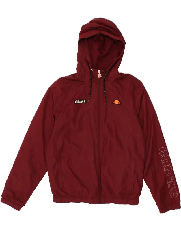 ELLESSE Mens Graphic Hooded Rain Jacket UK 38 Medium Maroon Polyester