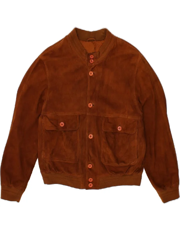 FACIMP Mens Suede Bomber Jacket IT 50 Large Brown Leather