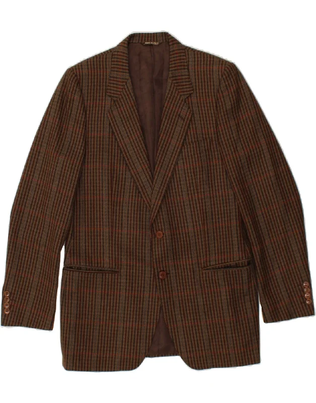 GALTRUCCO  Mens 2 Button Blazer Jacket IT 52 XL Brown Check Virgin Wool