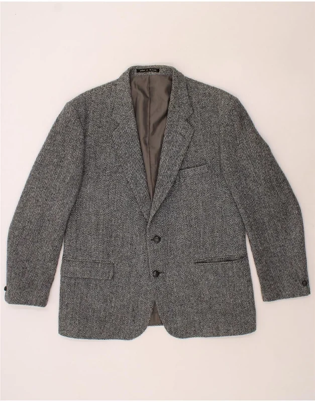 HARRIS TWEED Mens 2 Button Blazer Jacket UK 38 Medium Grey Herringbone