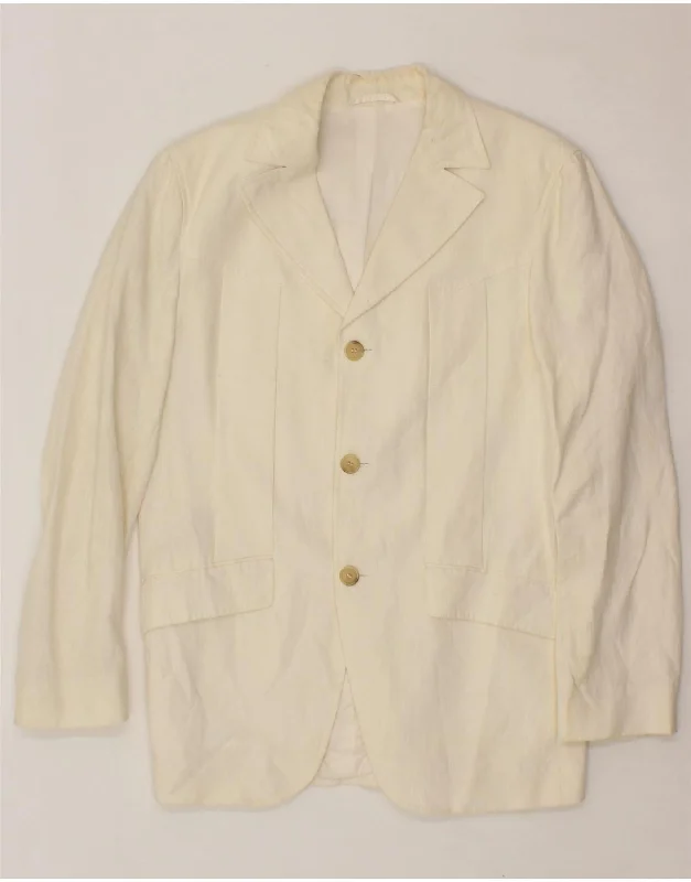 HUGO BOSS Mens 3 Button Blazer Jacket IT 48 Medium Off White Linen