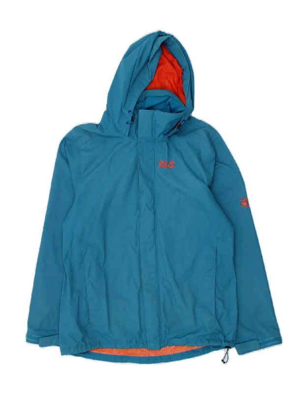 JACK WOLFSKIN Mens Hooded Rain Jacket UK 38 Medium Blue Polyamide