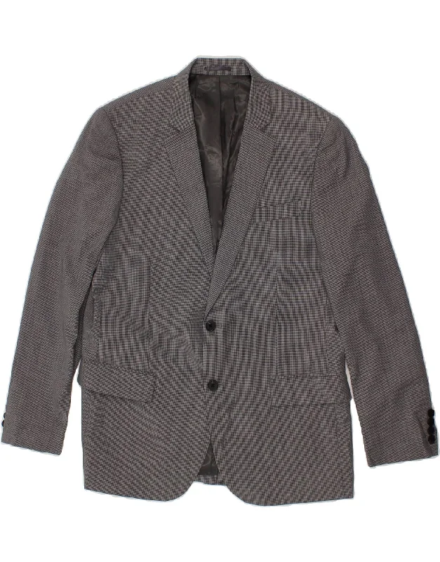 JAEGER Mens 2 Button Blazer Jacket UK 42 XL Grey Houndstooth Wool