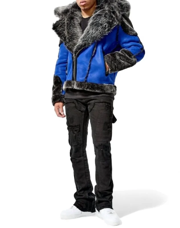 Men's El Jefe Shearling Moto Jacket In Racer Blue