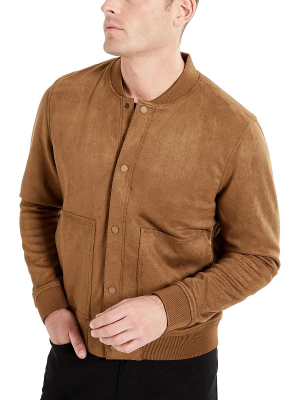 Mens Faux Suede Ribbed Trim Bomber Jacket