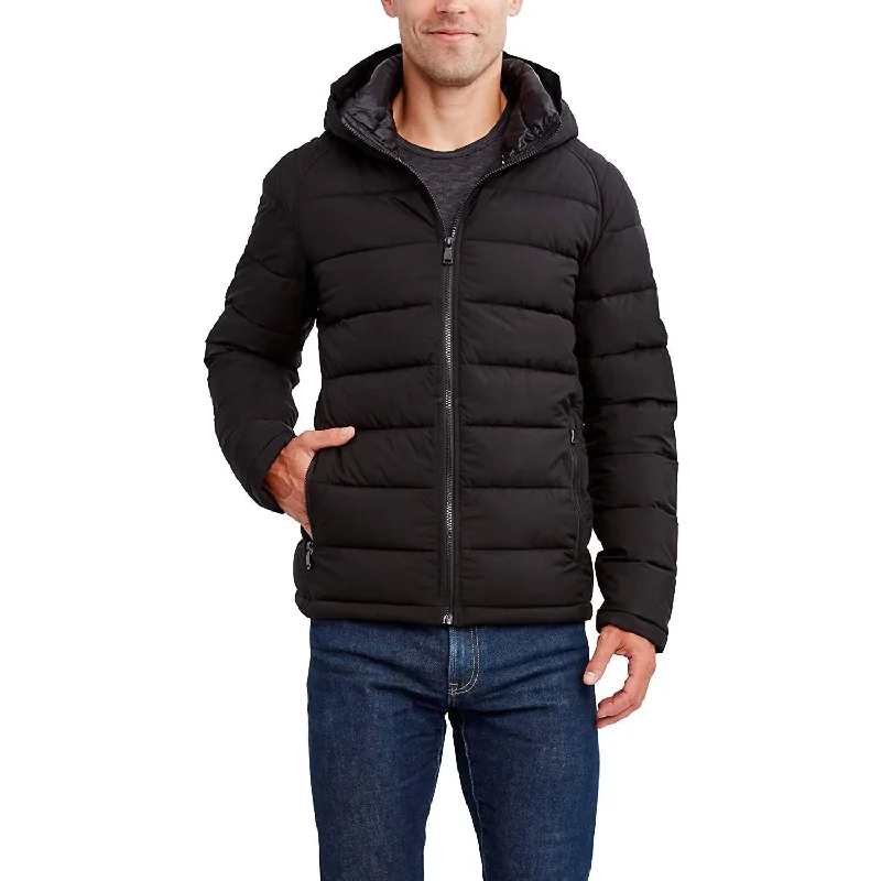 Men's Lightweight Hooded Puffer Jacket In Black