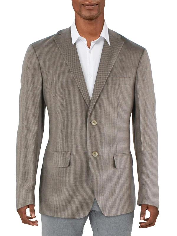 Mens Linen Houndstooth Suit Jacket