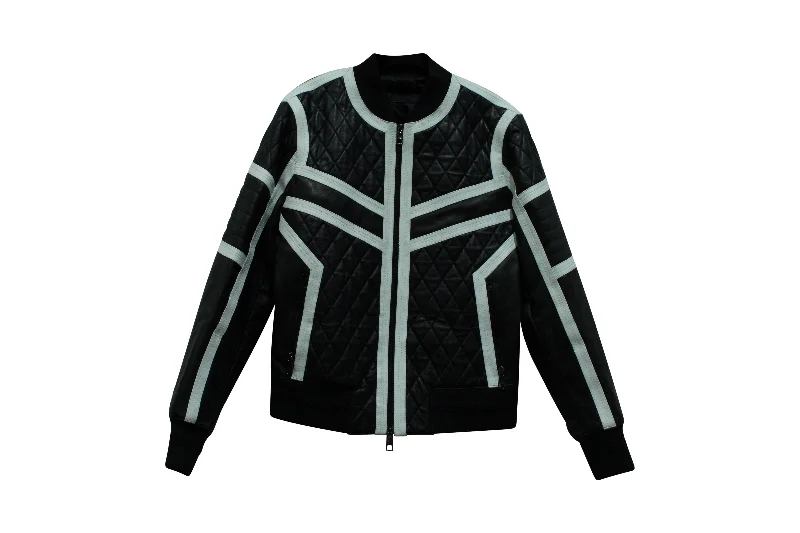 Neil Barrett Biker Jacket with White Piping in Black Leather